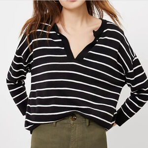 LOFT Black and White Striped Blouse